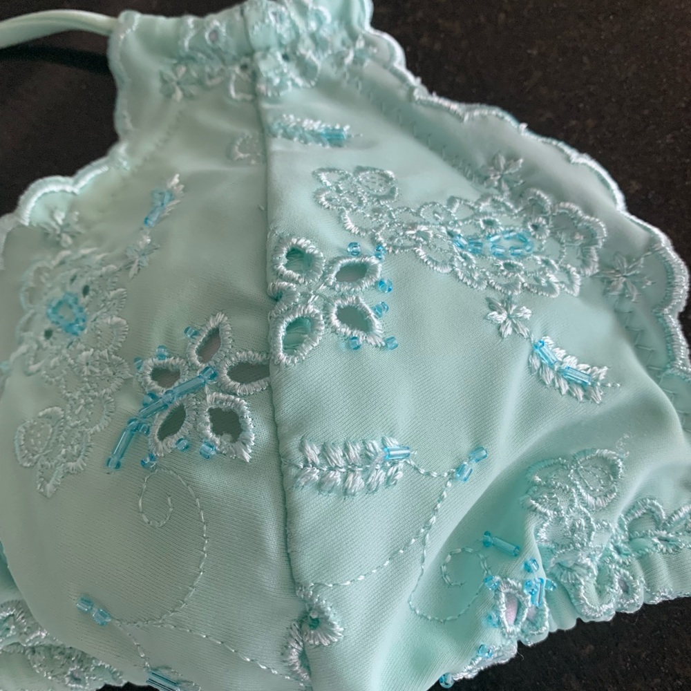 Vintage Hot Kiss tiffany blue beaded bikini set - Picture 6 of 8